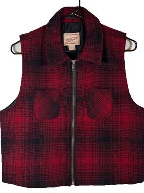 Vintage Woolrich Vest Womens Large Buffalo Plaid Wool Vest Full Zip Pocket 90s